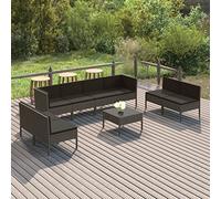 YuuSsea 9 pezzi LG. Set salotto da giardino, grigio polyrattan con cuscino antracite, set modulare per esterni, per terrazze, balconi, giardini, salotti resistenti alle intemperie