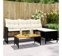 YuuSsea Divano da giardino a forma di L in polyrattan nero, con tavolo e cuscino, resistente alle intemperie, divano angolare con imbottitura e schienale per balcone, terrazza e giardino d'inverno