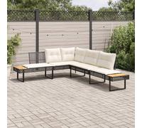 YuuSsea Divano da giardino a forma di L, nero, con cuscini in polyrattan e acacia, resistente alle intemperie, divano angolare con imbottitura, per balcone, terrazza, giardino d'inverno, per