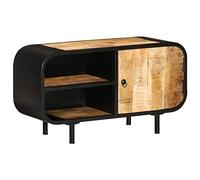 YuuSsea Mobile TV 90 x 30 x 48 cm in legno di mango grezzo, stile industriale, con 1 scomparto e 2 ripiani, lucido, verniciato, per soggiorno, versatile