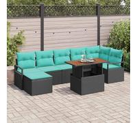YuuSsea Set da pranzo da giardino, 8 pezzi, con cuscino, nero e verde acqua, in polyrattan resistente alle intemperie, con divano angolare e mobili lounge per balcone, terrazza e giardino d'inverno