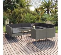 YuuSsea Set di 12 sedie da giardino in polyrattan, colore grigio, mobili modulari per esterni con spessi rivestimenti antracite, per terrazze, balcone, giardino