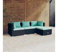 YuuSsea Set di 4 mobili da giardino, in polyrattan, colore nero, blu acqua, set di mobili modulari per esterni, resistente per terrazza, balcone