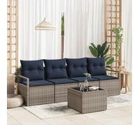 YuuSsea Set di divani da giardino, 5 pezzi, grigio e blu, in polyrattan, per esterni, balcone, terrazza, con cuscini, modulari, resistenti alle intemperie, per rilassarsi e stare in compagnia