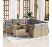 YuuSsea Set di divani da giardino 7 pezzi con cuscini beige e grigio chiaro in polyrattan resistente alle intemperie, 2 posti a due posti, sedie centrali, tavolo da giardino, modulare per balcone