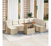 YuuSsea Set di divani da giardino, 9 pezzi, con cuscini, beige e crema, in polyrattan, per terrazza, balcone e giardino, resistente alle intemperie, con spazio per riporre oggetti e piedi regolabili