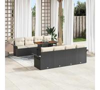 YuuSsea Set di divani da giardino in polyrattan, 7 pezzi, colore nero e crema, con cuscino, resistente alle intemperie, per balcone, terrazza, veranda, con tavolo e spazio per riporre oggetti
