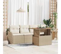 YuuSsea Set di divani da giardino in polyrattan con cuscino, 5 pezzi, beige, crema, resistente alle intemperie, per balcone, terrazza, divano modulare con tavolo e funzione di stoccaggio, per