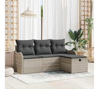 YuuSsea Set di divani da giardino in polyrattan grigio chiaro, 4 pezzi, con cuscino, resistente alle intemperie, modulare, divano lounge per balcone, terrazza e giardino, con contenitore e tavolo