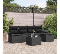 YuuSsea Set di divani da giardino in polyrattan nero, 6 pezzi, con cuscino, resistente alle intemperie, modulare per balcone, terrazza, esterni, con spazio e tavolo regolabile in altezza per