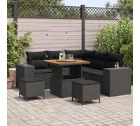 YuuSsea Set di divani da giardino in polyrattan nero, 8 pezzi, con cuscino, resistente alle intemperie, modulare per terrazza, balcone, giardino d'inverno, con imbottitura e schienale, per rilassarsi