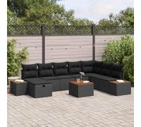 YuuSsea Set di divani da giardino in polyrattan nero, 9 pezzi, con cuscino, resistente alle intemperie, per balcone, terrazza e giardino d'inverno, modulare con spazio e comoda imbottitura