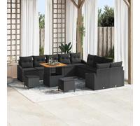 YuuSsea Set di divani da giardino in polyrattan nero, con cuscino, 13 pezzi, modulari, resistenti alle intemperie, per balcone, terrazza, giardino, con spazio e comodo gruppo di sedute
