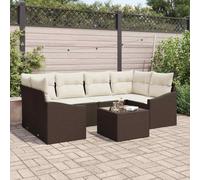 YuuSsea Set di divani in polyrattan, 7 pezzi, marrone crema, con cuscino, resistente alle intemperie, modulare per giardino, terrazza, balcone, lounge all'aperto, con spazio per riporre oggetti e