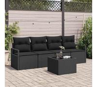 YuuSsea Set di divani in polyrattan nero, con cuscini e vano portaoggetti, 5 pezzi, per giardino, terrazza, balcone, resistente alle intemperie, modulare lounge con tavolo, per rilassarsi e stare