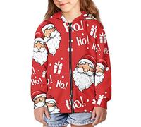Yuuxorilu Felpe con zip per bambini, felpe sportive per ragazzi con tasche a marsupio per ragazze adolescenti 6-16 anni, Babbo Natale, 11-13 Years