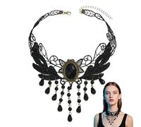YUVKIN 1 Pezzo Collana Gotica Set Vintage Gioielli Vittoriani Donna Pizzo Nero Choker Accessorio per Halloween Pentecoste Maschere Carnevale Festa in Maschera Outfit Carnival (Nero)