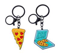 YUVKIN 2 PCS Portachiavi in Metallo Smaltato, What a Key Ring!, Design Pizza, Regalo per Coppie, Charm per Borsa, Anello a Spirale Robusto (4 x 8,5 x 0,2 cm) (Giallo)