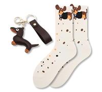 YUVKIN 2 Pezzi Regali Bassotto, Portachiavi e Calzini, Simpatico Ciondolo Borsa Cucciolo in Pelle Portafortuna, Idee Regalo Divertenti per Amanti degli Animali e Vita Quotidiana