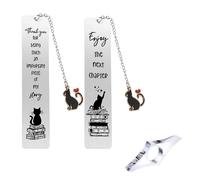 YUVKIN 2-teiliges Lesezeichen in Metall con Catena, Anhänger con Gatto, Personalizzato, per Amanti dei Libri, Accessorio per Libri, Regali per Lettori, per Giovani Scrittori