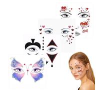 YUVKIN 4 fogli Tatuaggi Temporanei, adesivi per il viso, Kölner Karneval donne, uomini e adulti, cuore, clown e altri design, Costume Fasching e Halloween, accessori, trucco Schminke