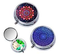 YUVKIN Portapillole Impermeabile, Confezione da 2, Organizzatore di Vitamine a Specchio, Rotonde in Metallo, Piccolo, Tascabile e Portapastiglie per la Vita Quotidiana e i Viaggi (Forma rotonda)