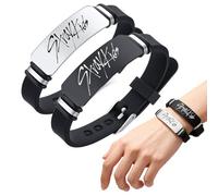 YUVKIN Stray Kids da 2 braccialetti Kpop randagi per bambini Merch, braccialetti in silicone per bambini randagi per regali, Acciaio inossidabile