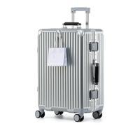 yuweijie Valigia grande, Telaio in Alluminio, 100% Polycarbonate, Valigia Trolley con 4 Ruote Girevoli 360°, Lucchetto TSA Integrato, Argento + Manico in Pelle Nera, 80cm, 120L