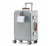 yuweijie Valigia grande, Telaio in Alluminio, 100% Polycarbonate, Valigia Trolley con 4 Ruote Girevoli 360°, Lucchetto TSA Integrato, Argento + Manico in Pelle Marrone, 80cm, 120L