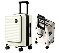yuweijie Valigia media · Trolley medio · Valigia multifunzione con portabicchieri e supporto per smartphone · Manico telescopico · 4 Ruote · TSA(L-64 cm, Bianco)