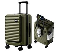 yuweijie Valigia media · Trolley medio · Valigia multifunzione con portabicchieri e supporto per smartphone · Manico telescopico · 4 Ruote · TSA(L-64 cm, Verde)