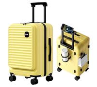 yuweijie Valigia media · Trolley medio · Valigia multifunzione con portabicchieri e supporto per smartphone · Manico telescopico · 4 Ruote · TSA(L-64 cm, Giallo)
