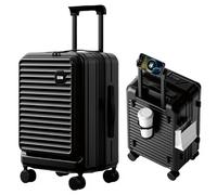 yuweijie Valigia media · Trolley medio · Valigia multifunzione con portabicchieri e supporto per smartphone · Manico telescopico · 4 Ruote · TSA(L-64 cm, Nero)