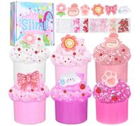 Yuxava Fluffy Slime Kit, 70ML Set di Slime per Bambini, 6 Pezzi DIY Mini Slime Per Burro Fluffy, Melma Trasparente e Melma di Burro, Regali di Slime,Putty Giocattoli Regalo per feste per bambini(rosa)