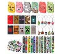 Yuxava Videogiochi Compleanno Regali Festa, 98 PCS Videogiochi Miner Gadget Compleanno Bambini, Kit Giochi Feste Tema con Borsa,Portachiavi,Braccialetti,Adesivi, Regalini Fine Festa Compleanno