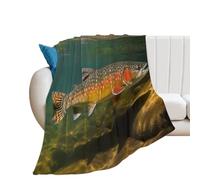 YUXBVKRS Brook - Coperta per pesca a mosca con trota, 76 x 100 cm, morbida e accogliente, in flanella, stampata, per divano, letto, decorazione per la casa