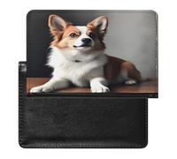 YUXBVKRS Corgi - Porta passaporto da viaggio con stampa su tavolo in legno, simpatica custodia per passaporto, porta documenti da viaggio in PU, per uomini e donne