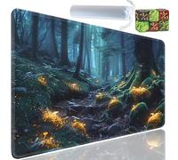 Yuxcfhjfe Tappetino da gioco per MTG, 61 x 35 cm, per carte collezionabili TCG e CCG, tappetino da gioco in gomma antiscivolo per MTG, con custodia e set di 6 dadi, funghi della foresta magica