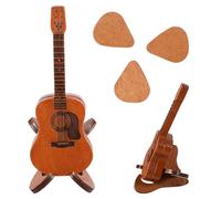 YUXIANLB 3 Plettri per chitarra di medie dimensioni, accessori per strumenti musicali, porta plettri per chitarra elettrica con astuccio, regali musicali per uomini, mini chitarra, legno naturale, Art