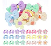 YUXIANLB Set di 24 elastici per capelli multicolore, con fiocco a fiore, nessun danno, antiscivolo, design senza cuciture, per capelli sottili, uso quotidiano e occasioni speciali, comodi accessori