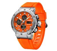 Yuxier Orologi militari da uomo, impermeabili, tattici, militari, sportivi, triplo tempo, multi allarme, calendario automatico, luce posteriore a LED, Arancione, Cinturino