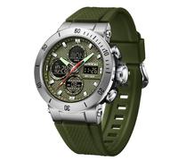 Yuxier Orologi militari da uomo, impermeabili, tattici, militari, sportivi, triplo tempo, multi allarme, calendario automatico, luce posteriore a LED, Verde., Cinturino