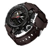 Yuxier Orologi militari da uomo, sportivi, impermeabili, per esterni, militari, quadrante grande, digitale, analogico, con LED luminoso, sveglia, cronometro, timer giorno e data, Marrone caffè