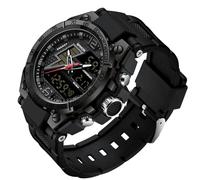 Yuxier Orologi militari da uomo, sportivi, impermeabili, per esterni, militari, quadrante grande, digitale, analogico, con LED luminoso, sveglia, cronometro, timer giorno e data, Nero
