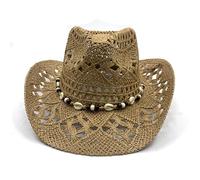YUXITA Cappello di paglia intrecciato con conchiglie e cintura, cappello da sole per donne e uomini, unisex, per vacanze al mare e riunioni di eventi all'aperto, cachi, 6 3/4-7 3/8