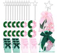 Yuxung 36 bomboniere per feste a tema strega, tra cui 12 elastici in velluto rosa e verde e 12 mini bacchette a forma di stella con 12 sacchetti regalo in organza con fiocchi, accessori per feste a