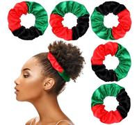 Yuxung 6 elastici per capelli africani giamaicani, in raso, elastici per capelli, da donna, accessori rasta per la storia del mese della storia (rosso, verde, nero)