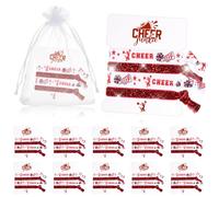 Yuxung Confezione da 12 elastici per capelli da cheerleader, con sacchetti in organza, elastici con glitter, accessori per cheerleader per coda di cavallo, per ragazze e donne, bomboniere (rosso)