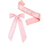 Yuxung Set di 2 fasce e fiocchi per capelli di compleanno per donne e ragazze, fascia rosa macchiata con nastro per capelli, fermagli per capelli, accessori per compleanno, bomboniere, set per regali