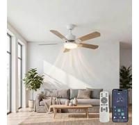 YuYe Ventilatore da soffitto con luce, 3 temperature di colore e 6 velocità, ventilatore a soffitto a LED con lampada, controllo tramite app/telecomando, timer, pale reversibili (Bianco, 132CM)